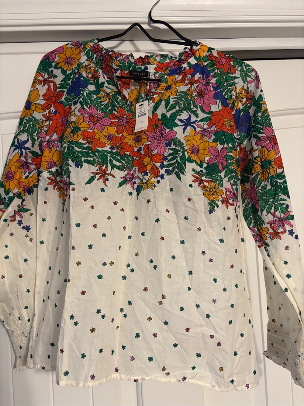Talbots White Floral Yoke Tunic with Multicolor Blooms